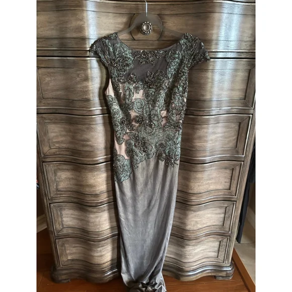 Mandalay Dresses | Women's Mandalay Grey Beaded Lace Maxi Dress Formal Gown Size 6 | Color: Black/Gray | Size: S | Elanyajewels's Closet